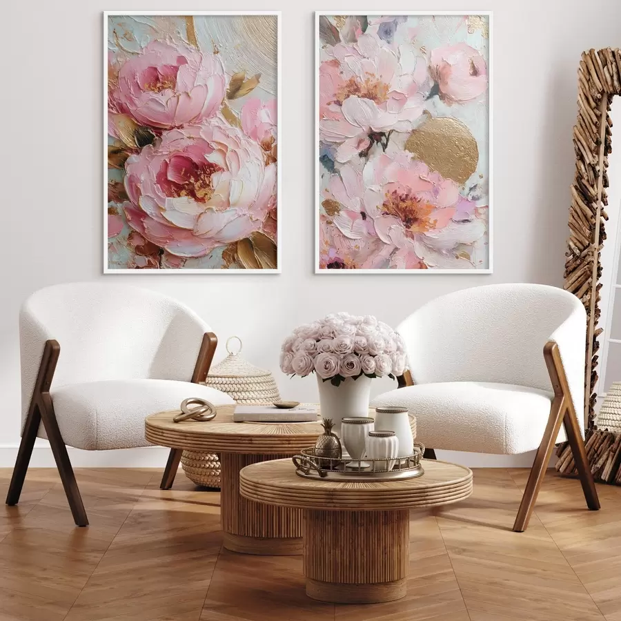 Картина Об'ємний розпис імпасто з рожевими півоніями та фактурними деталями d00573