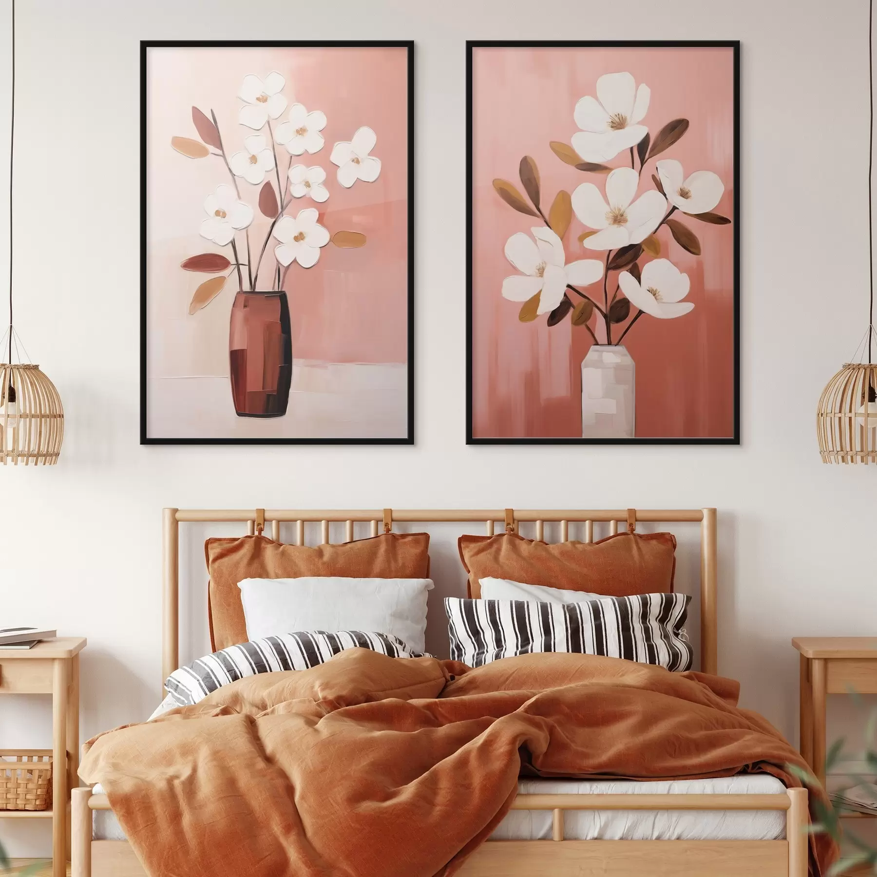 Картина Композиція з контрастними вазами та фактурними білими квітами d00575