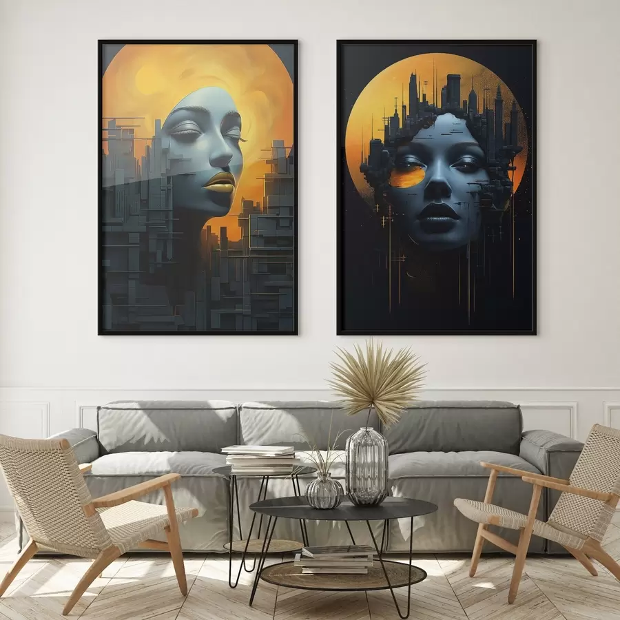 Картина Портрет дівчини на тлі абстрактного міста d00618