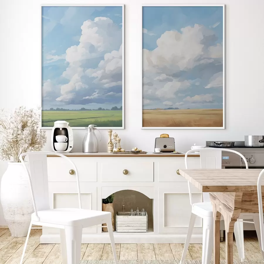 Картина Поле на тлі неба з величезними хмарами d00624