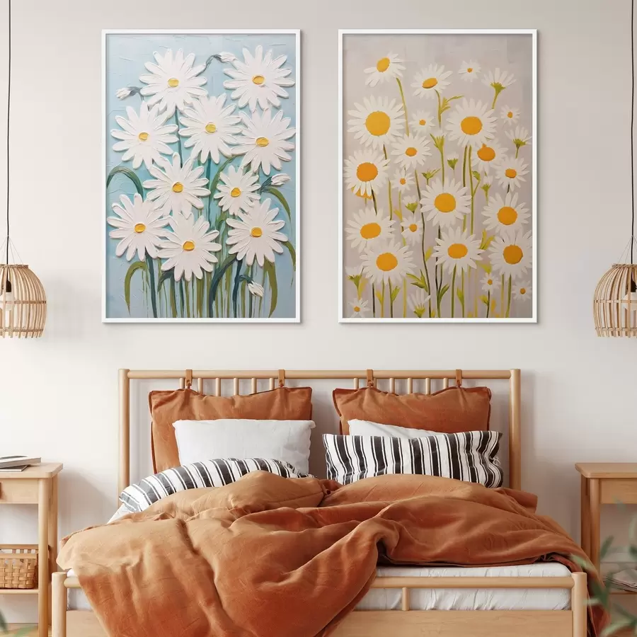 Картина Весняна свіжість: диптих з об'ємними ромашками в стилі імпасто d00633
