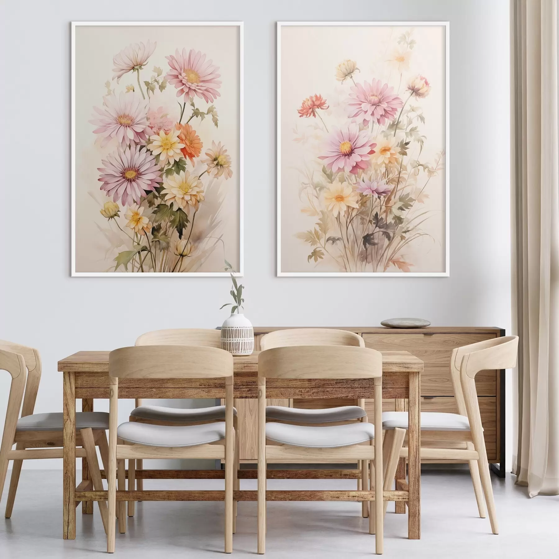 Картина Букет різнокольорових квітів, м'який акварельний стиль, на світлому тлі, ботанічна ілюстрація d00649