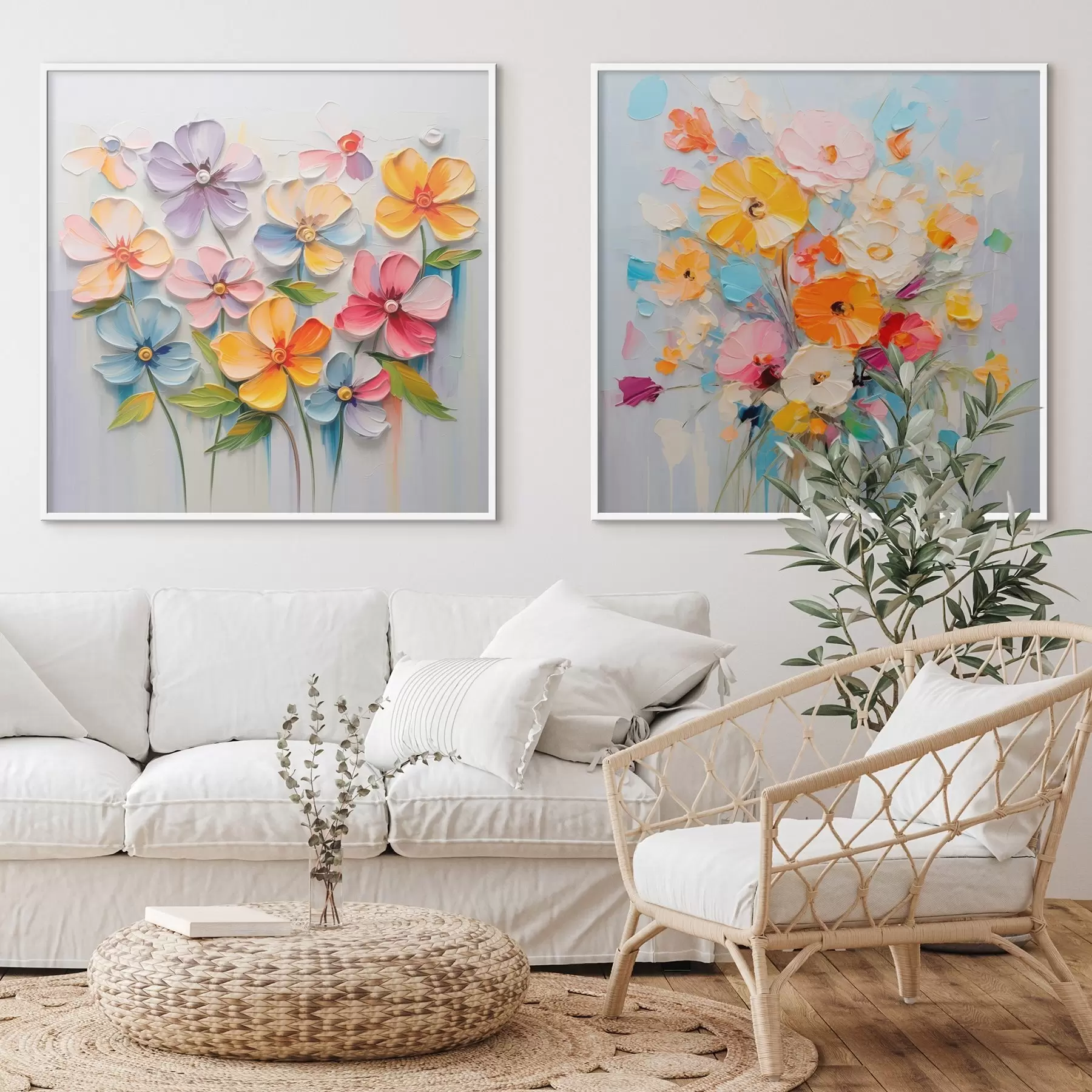 Картина Абстрактні композиції з яскравих квітів, виконані в техніці імпасто d00662