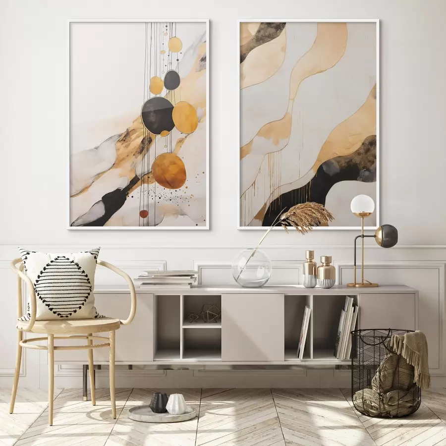 Картина Абстрактна композиція з чорними та помаранчевими колами d00684