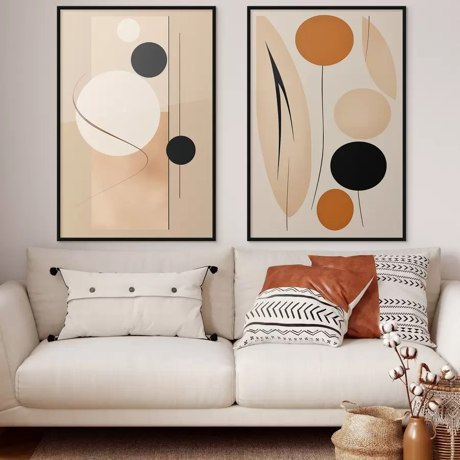 Картина Мінімалістичні геометричні кола в бежевих і чорних тонах d00685