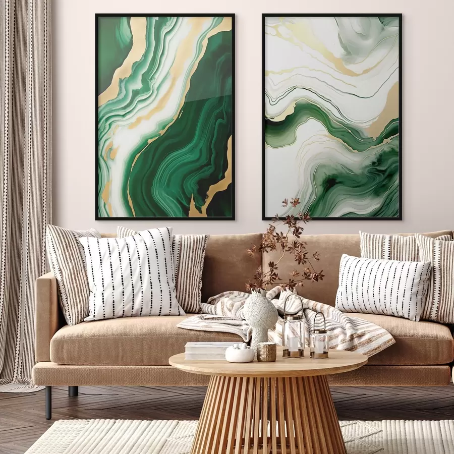 Картина Текстури зеленого та білого мармуру з оранжево-жовтими прожилками d00688