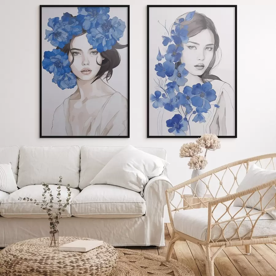 Картина Портрет дівчини з блакитними квітами d00721