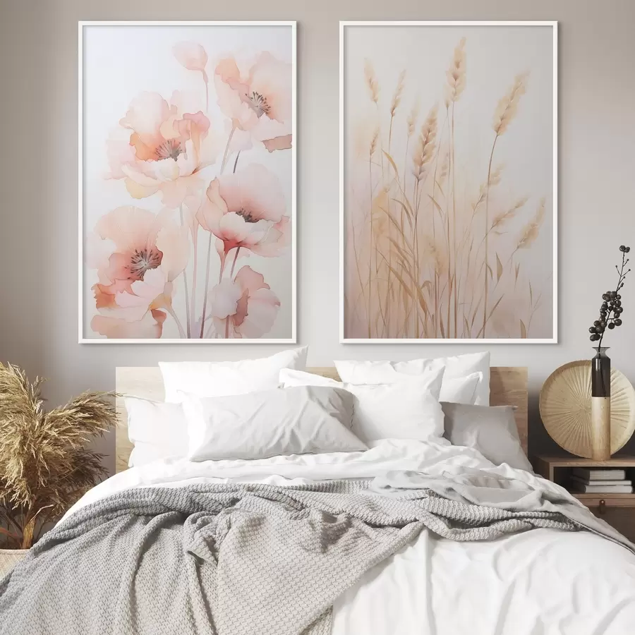 Картина Маки та колоски, імітація акварелі d00723