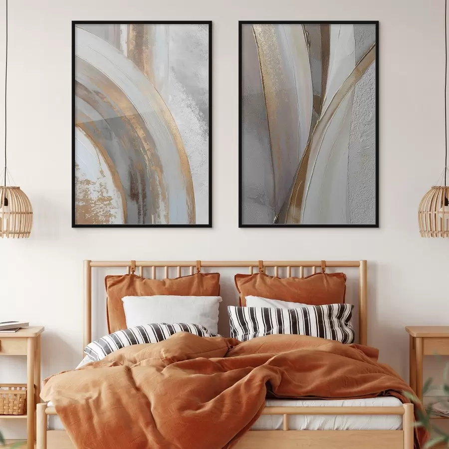 Картина Абстрактні сірі та жовті дуги в сучасному стилі d00749