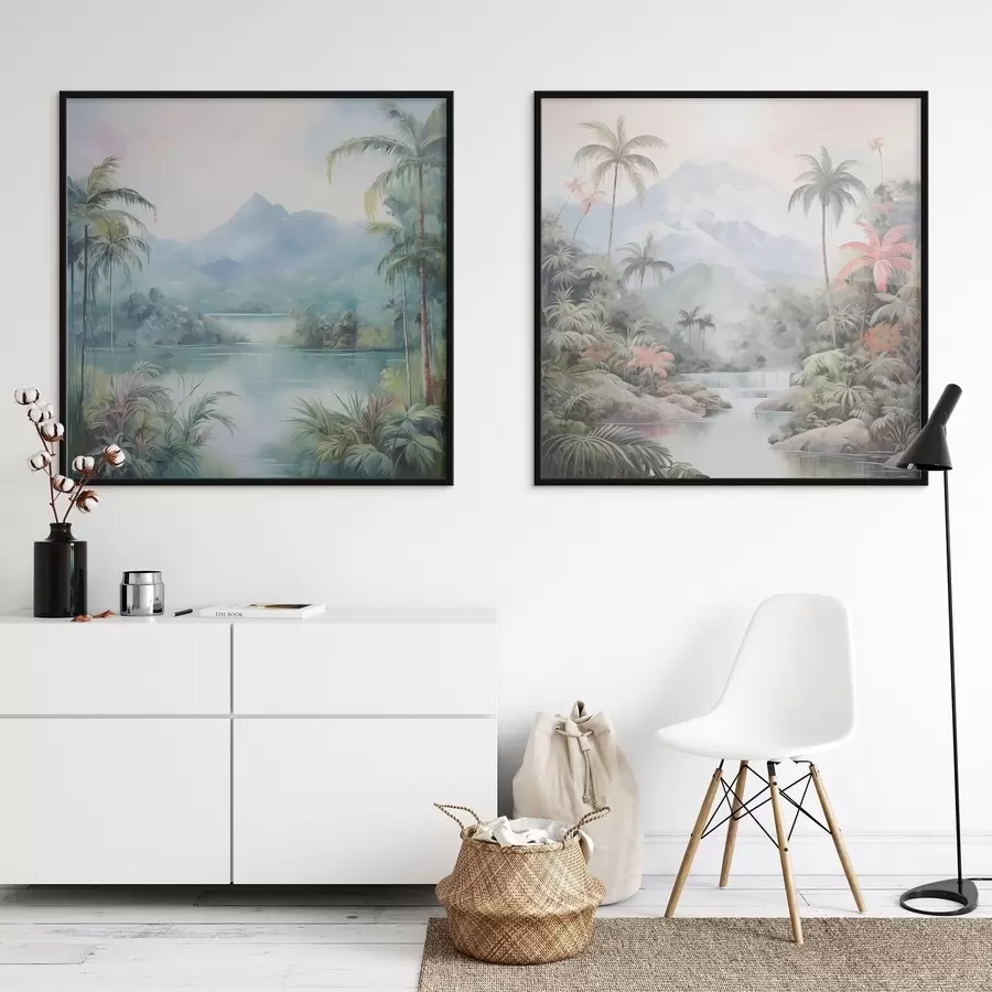 Картина Річка в джунглях перед горою d00751