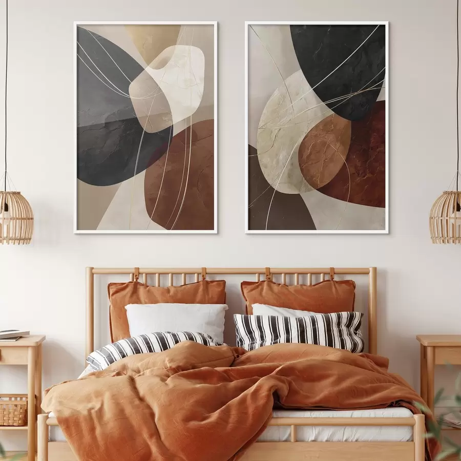 Картина Геометричні овали в теплій палітрі з жовтими лініями d00763