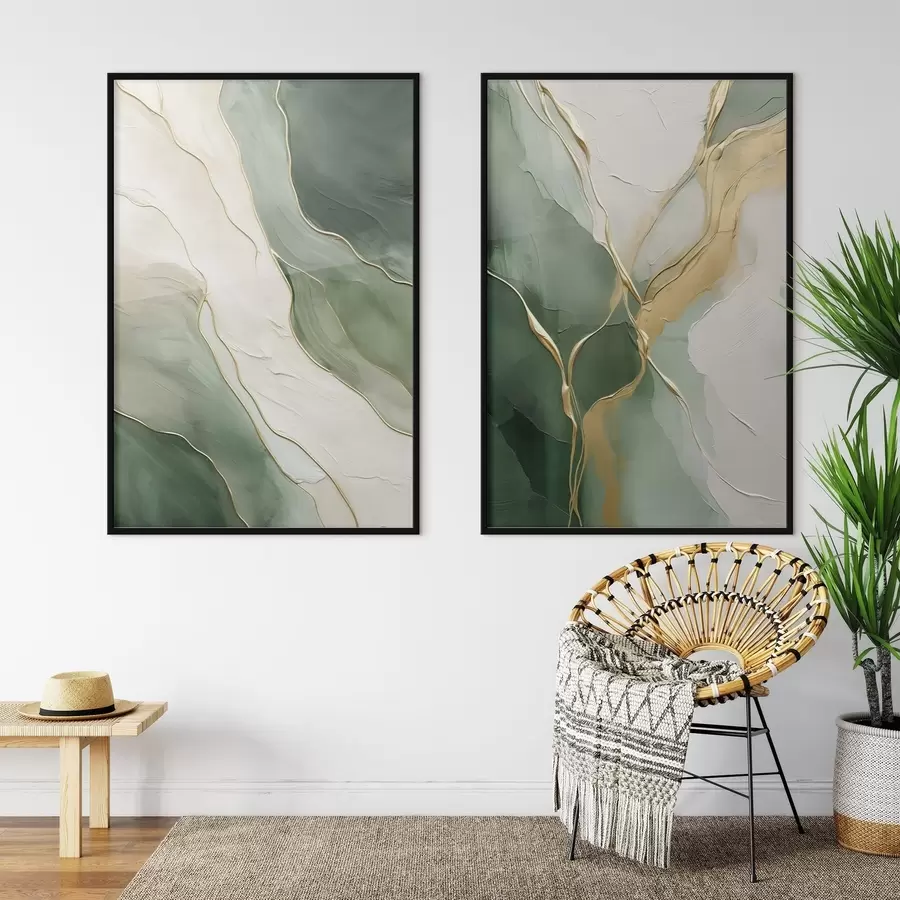 Картина Смарагдові хвилі з жовтими струмками d00764