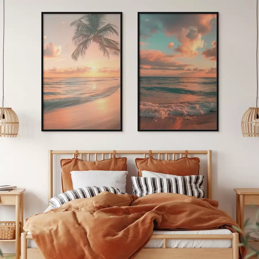 Картина Захід сонця на морському узбережжі з видом на хвилі d00787