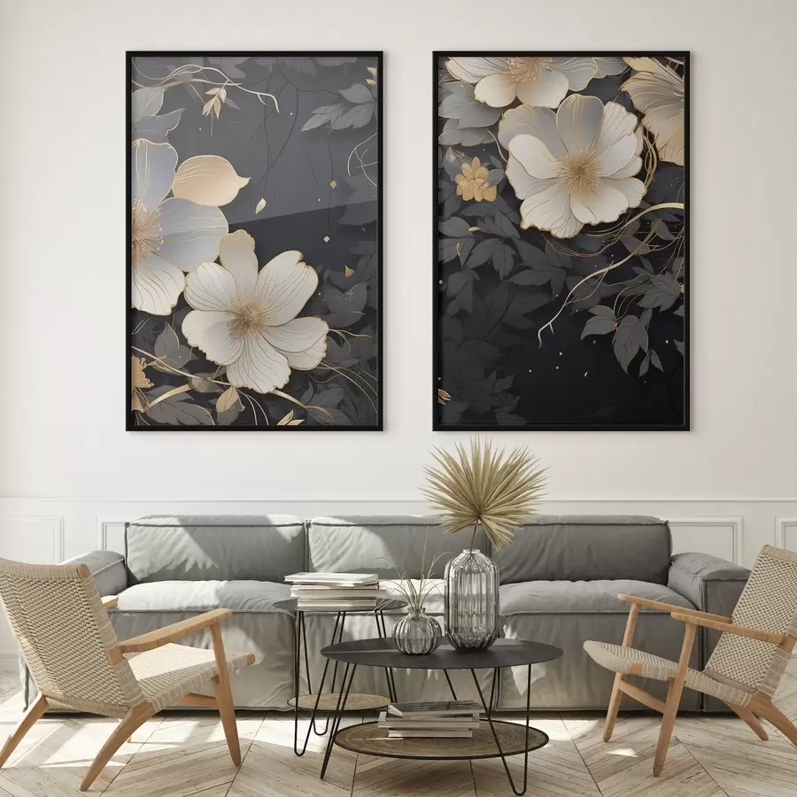 Картина Великі абстрактні квіти на темному тлі d01066