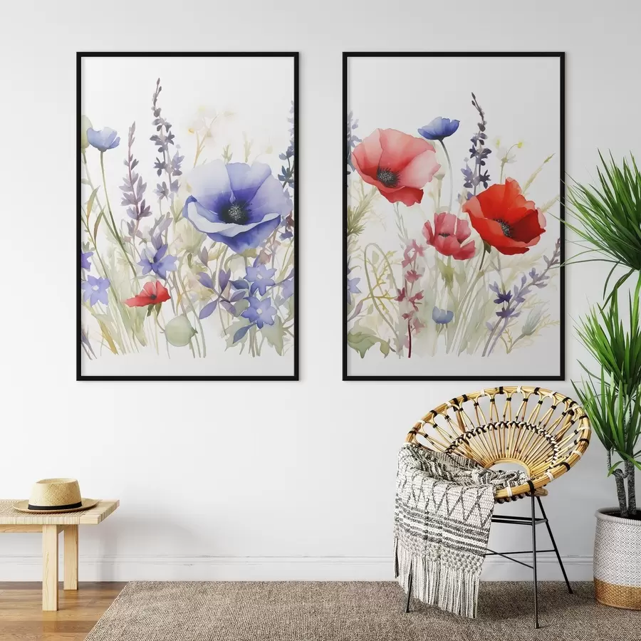 Картина Маки в полі, ефект акварелі d01067