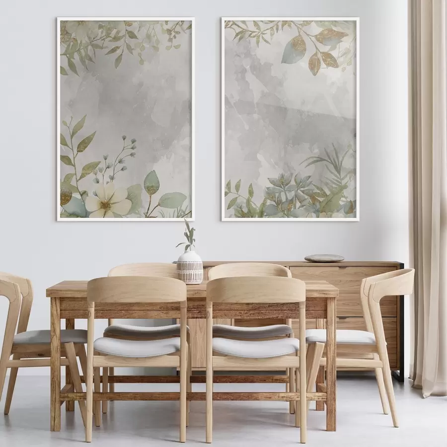 Картина Ніжні рослини на світло-сірому тлі d01070