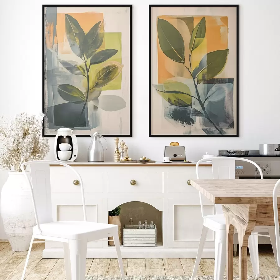 Картина Гілки з листям на абстрактному тлі d01132