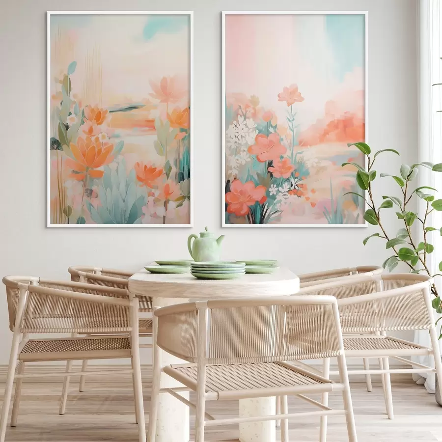 Картина Квіткові мотиви в пастельних тонах на тлі світлої туманної долини d01085