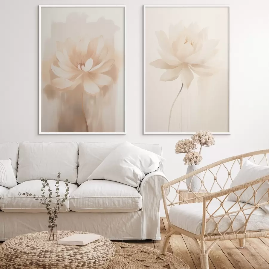 Картина Квіткова композиція в теплих бежевих тонах з легкими мазками пензля і повітряним фоном d01087