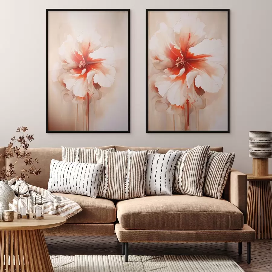 Картина Біло-коралові пелюстки на абстрактному тлі, спокійна композиція d01089