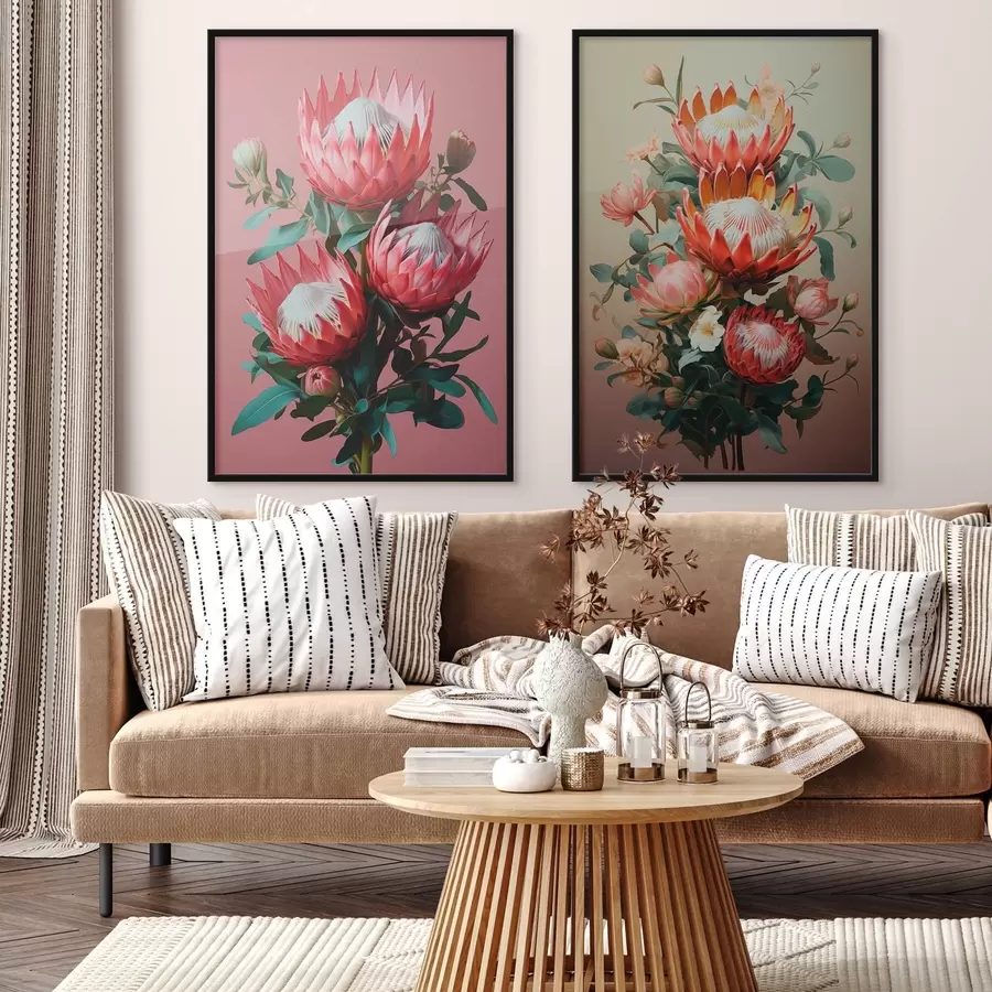 Картина Протеї в двох настроях: насичений рожевий фон і теплий оливковий градієнт d01092