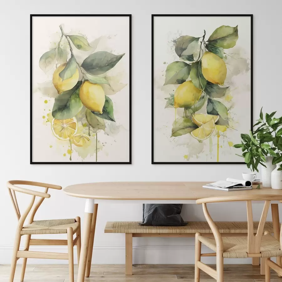Картина гілка в стилі акварелі з лимонами d01172