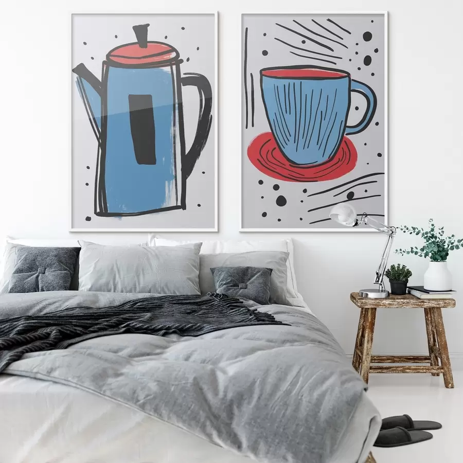 Картина Кавник і чашка, імітація примітивного малюнка d01225