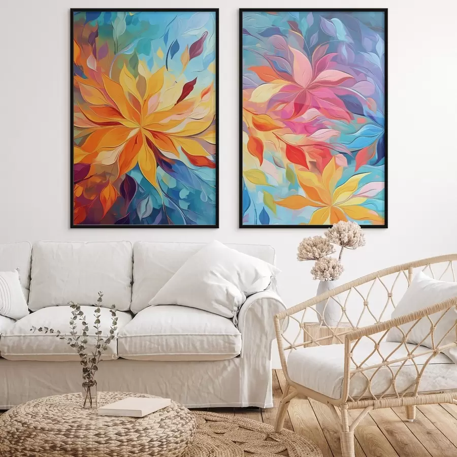 Картина Абстрактні яскраві квіти, імітація олійного живопису d01252