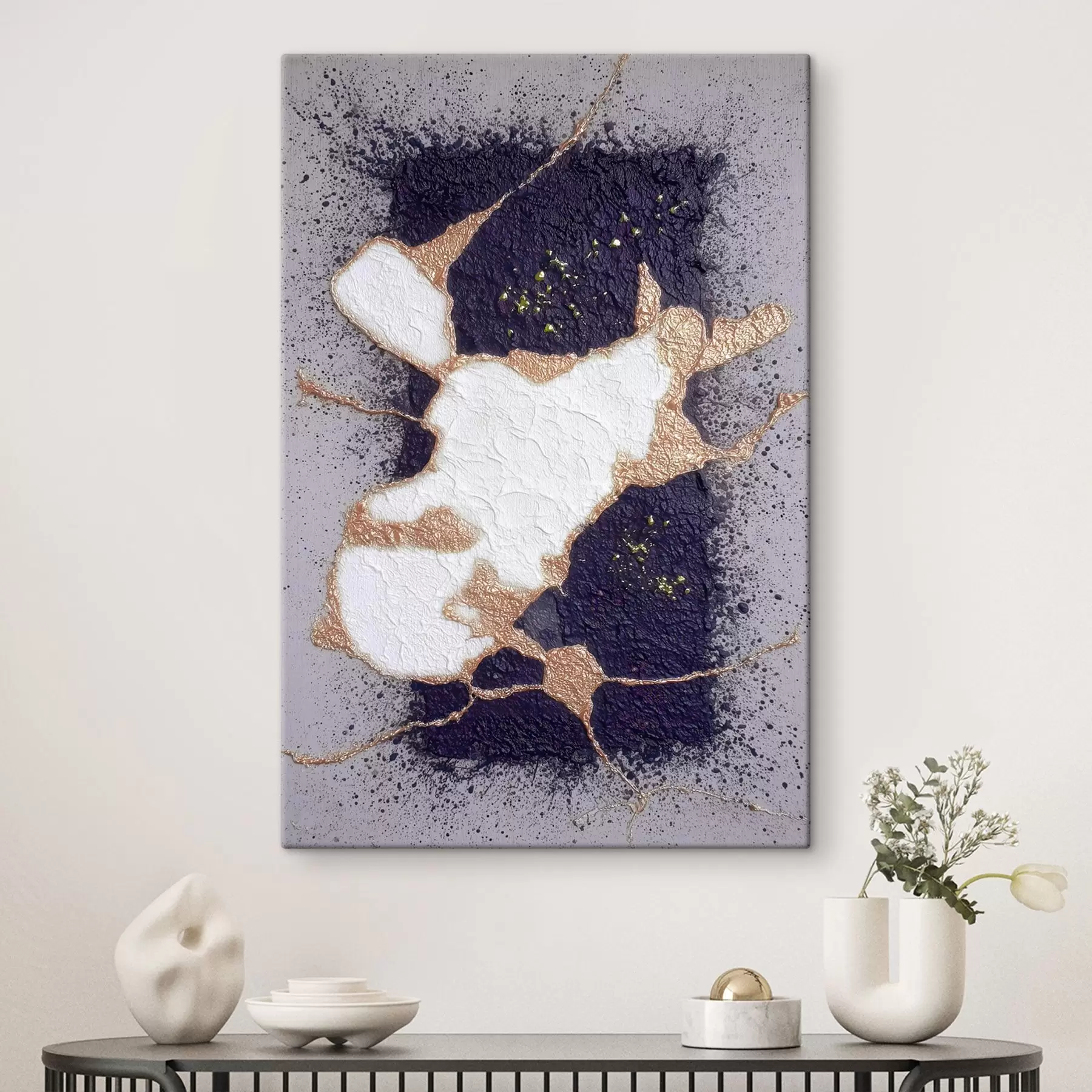 Картина Абстрактний малюнок у фіолетових і бежевих тонах з об'ємним текстурним ефектом s46952