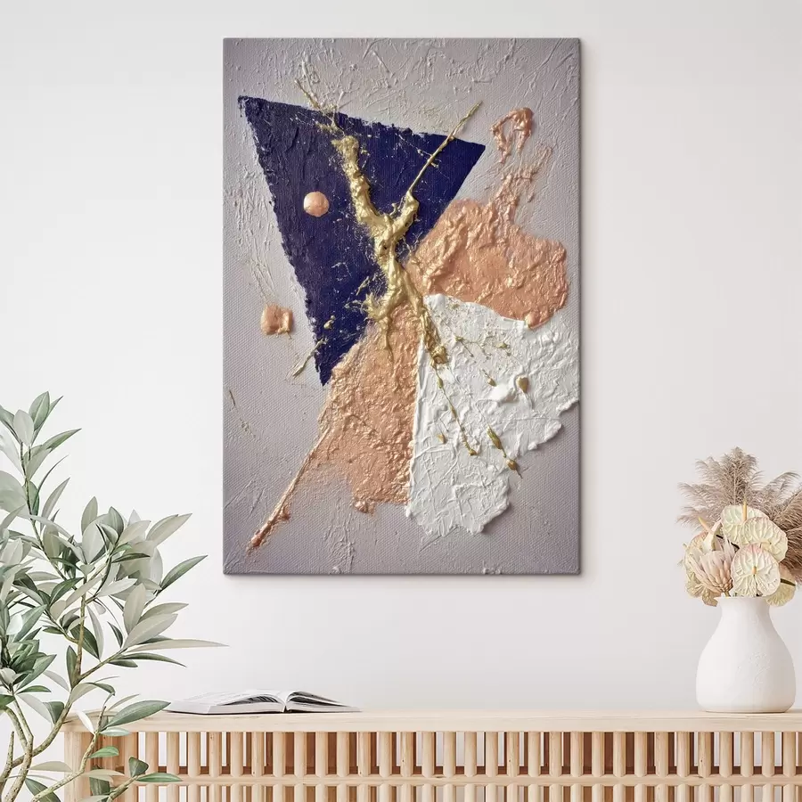 Картина Абстрактна композиція з темно-синім трикутником і рельєфними мазками в стилі олійного живопису s46953