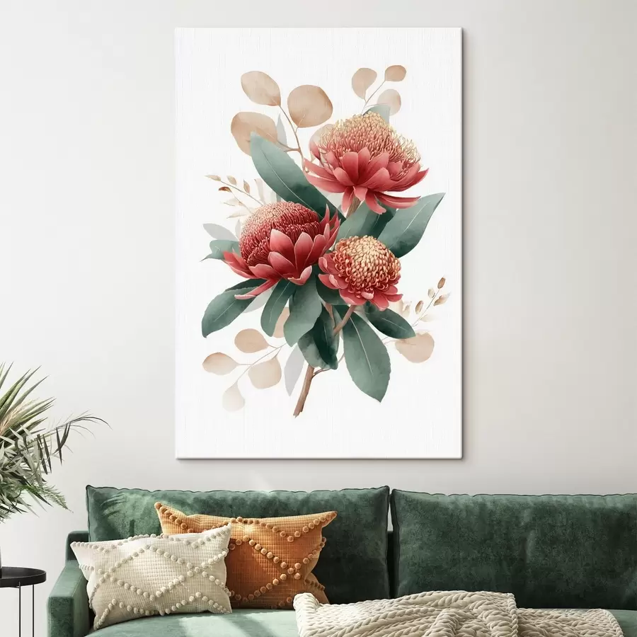 Картина Експресивний букет з протей та декоративного листя в стилі сучасної художньої ілюстрації s46954