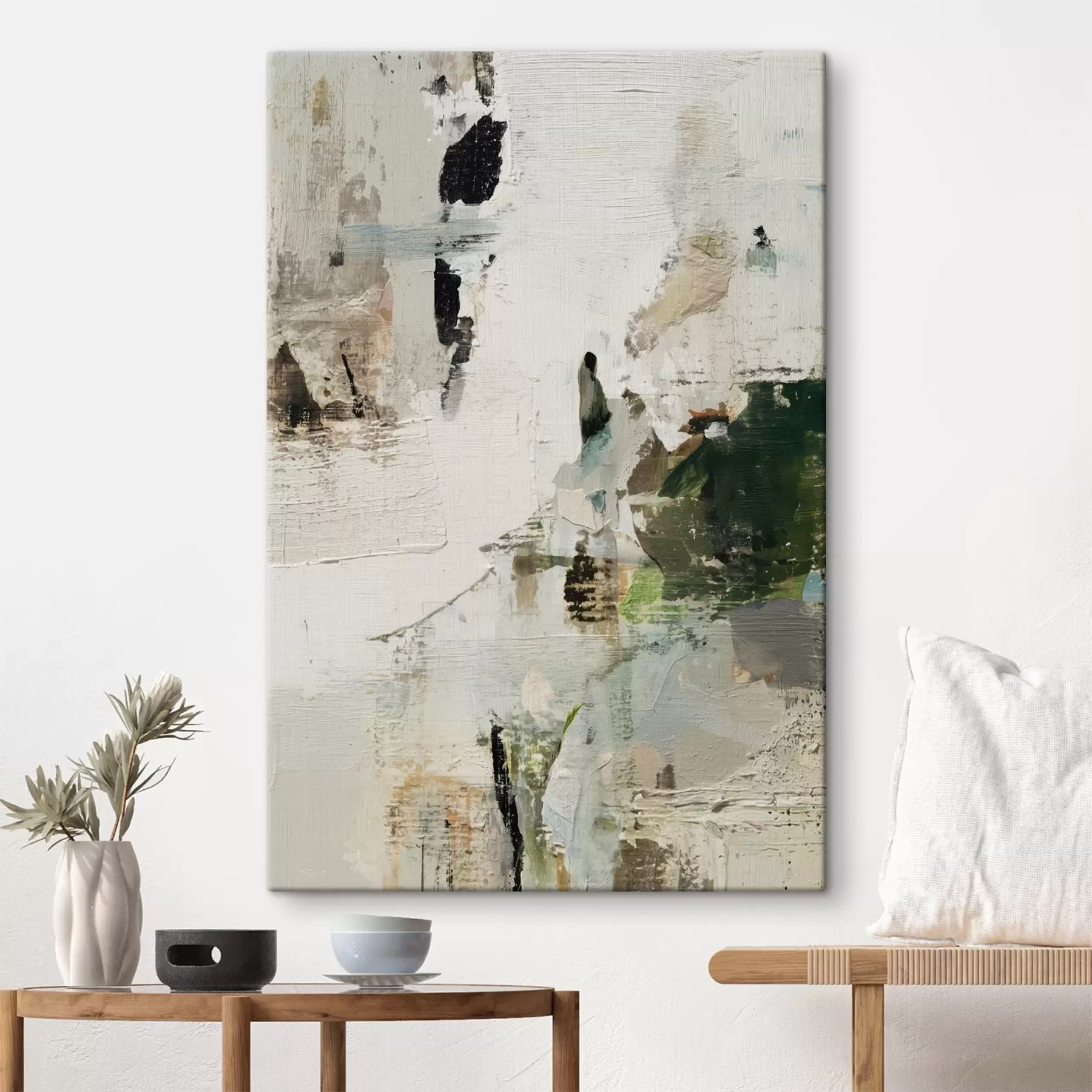 Картина Абстрактна композиція в пастельних тонах з темно-зеленими акцентами в стилі олійного живопису s46960