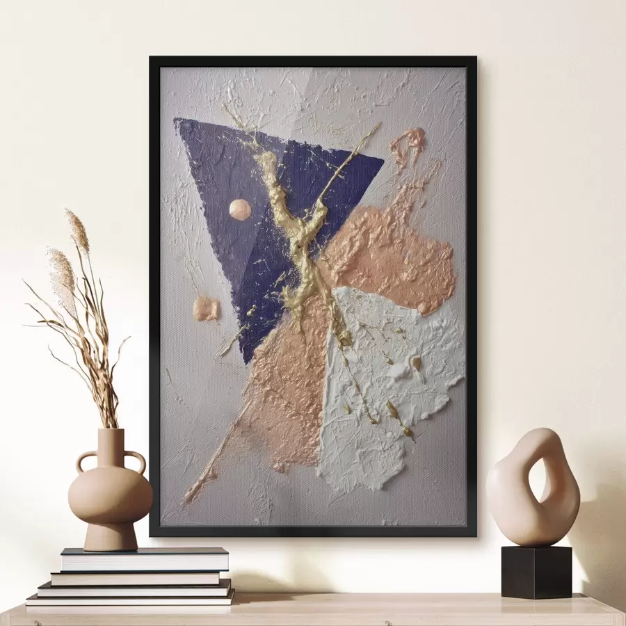 Картина Абстрактна композиція з темно-синім трикутником і рельєфними мазками в стилі олійного живопису f46953