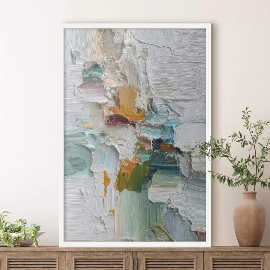 Картина Композиція з бірюзовими та помаранчевими акцентами в стилі олійного живопису f46958