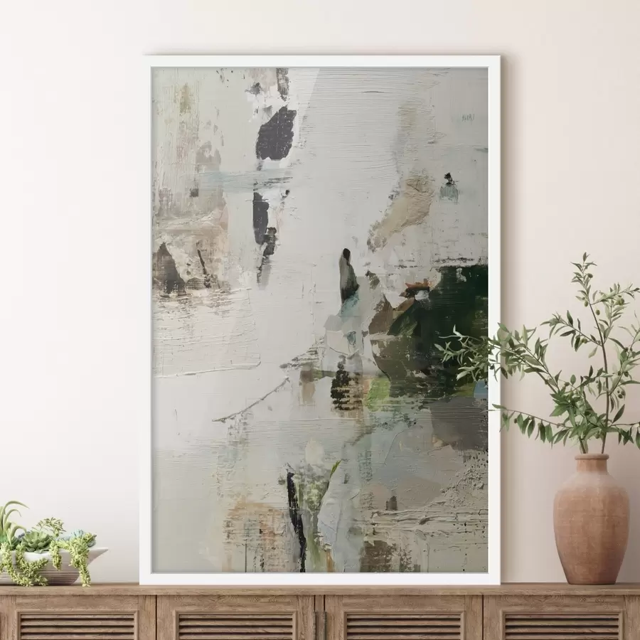 Картина Абстрактна композиція в пастельних тонах з темно-зеленими акцентами в стилі олійного живопису f46960