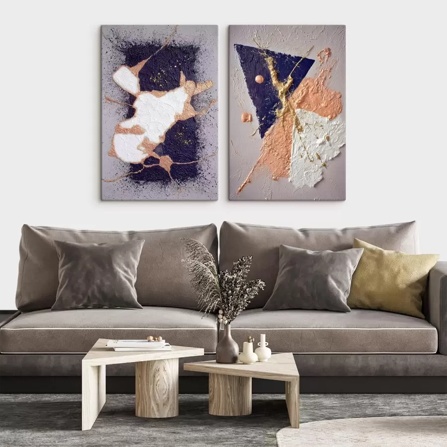 Картина Абстрактний живопис у темній палітрі з яскравими жовтими акцентами m01095