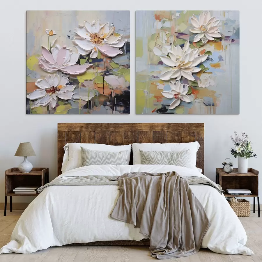 Картина Абстрактні квіти лотоса, імітація живопису m01295