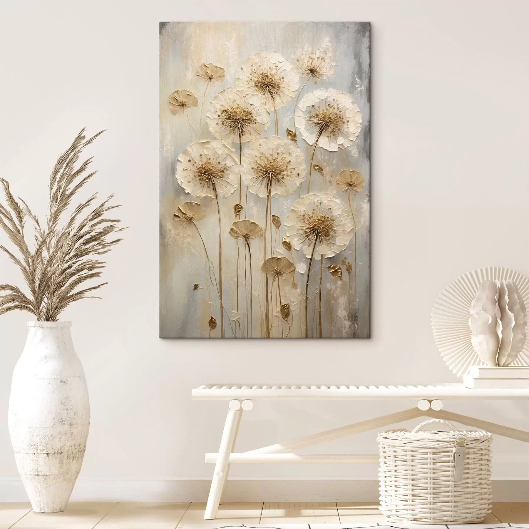 Картина Високі кремові квіти на світлому тлі s47282