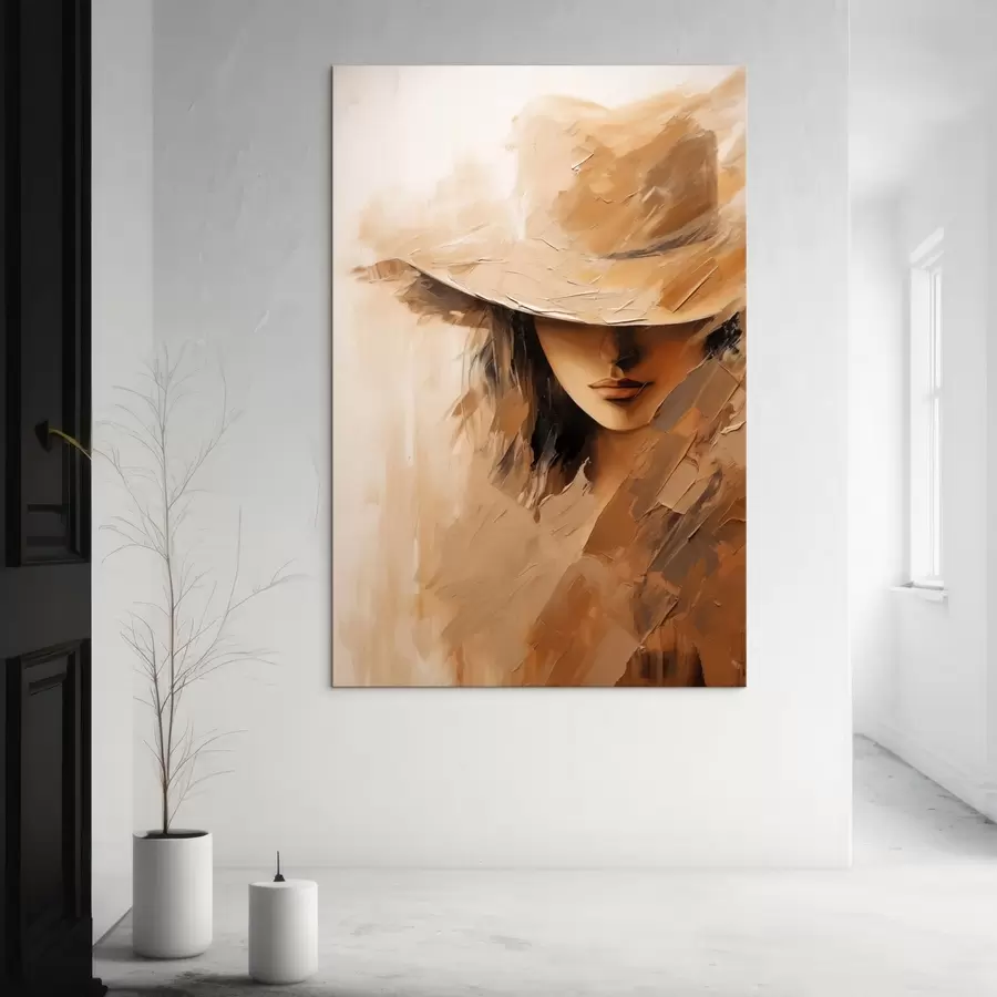 Картина Жінка в капелюсі, намальована теплими мазками з текстурою s47315