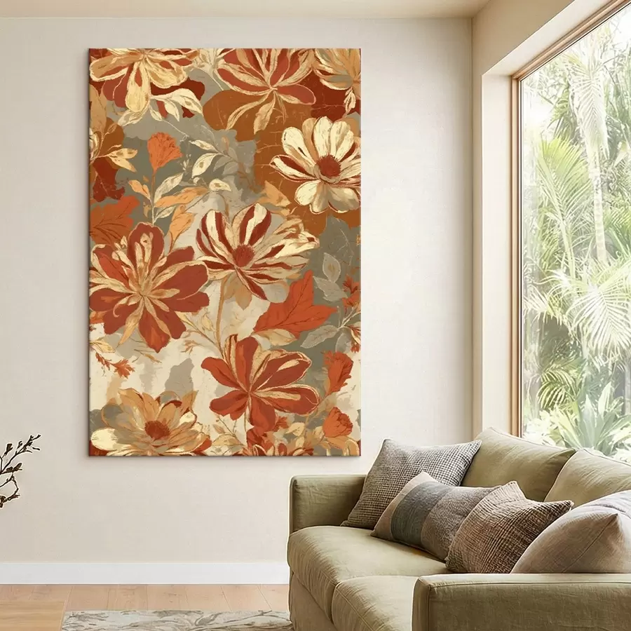 Картина Квітковий візерунок у теплих рудих і кремових тонах s47770