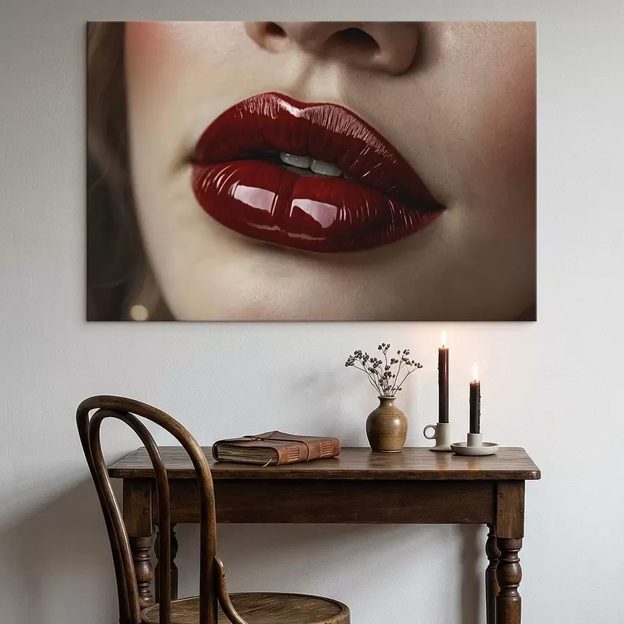 Картина Дуже близький план блискучих червоних губ s47772