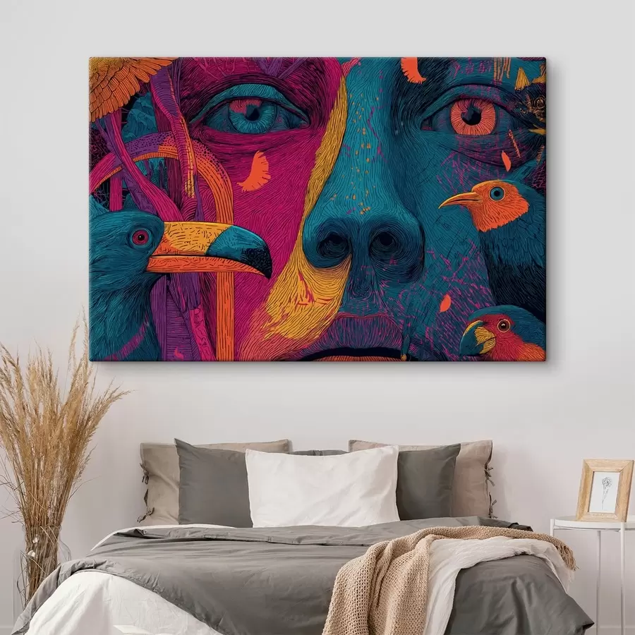 Картина Психоделічний портрет з птахами s47789