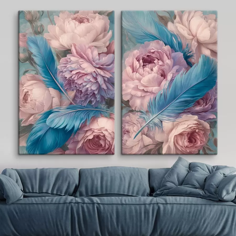 Картина пір'я серед півоній m30092