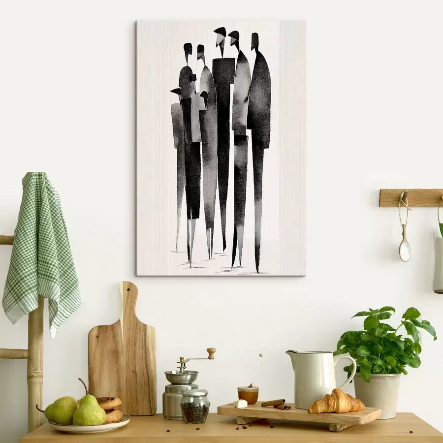 Картина мінімалістичні видовжені людські фігури, що стоять у ряд s48068