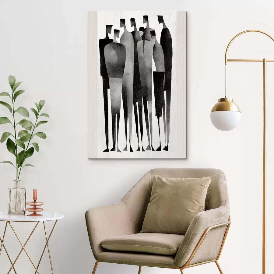 Картина мінімалістичні видовжені людські фігури, що стоять у ряд s48069
