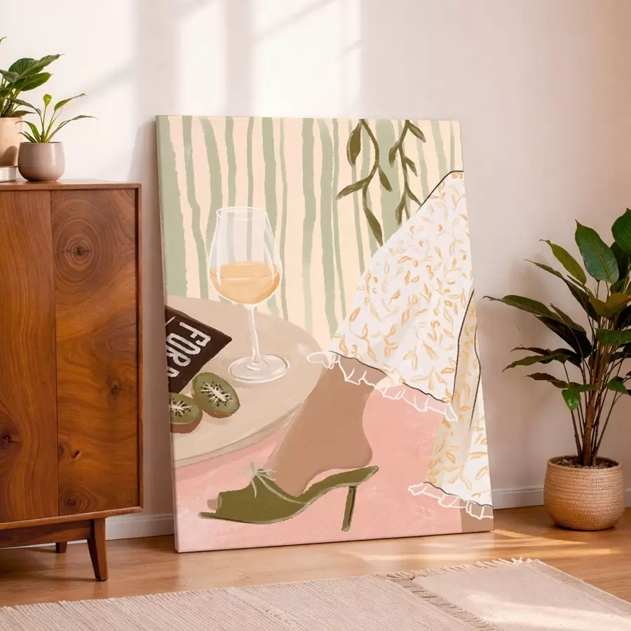Картина Стіл з келихом вина і ківі біля сукні s48021