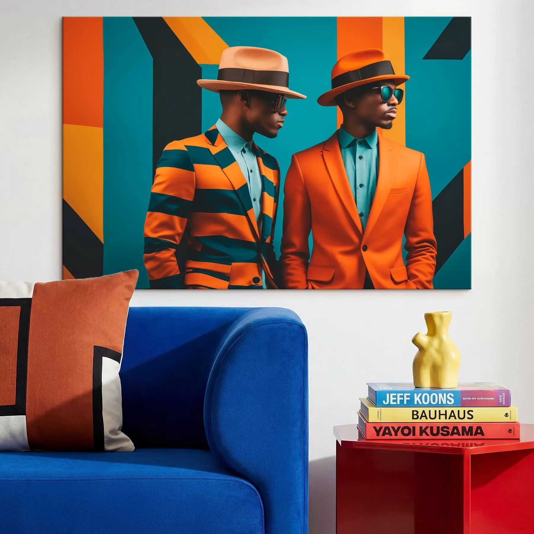 Картина Двоє чоловіків у яскравих костюмах і капелюхах s48091