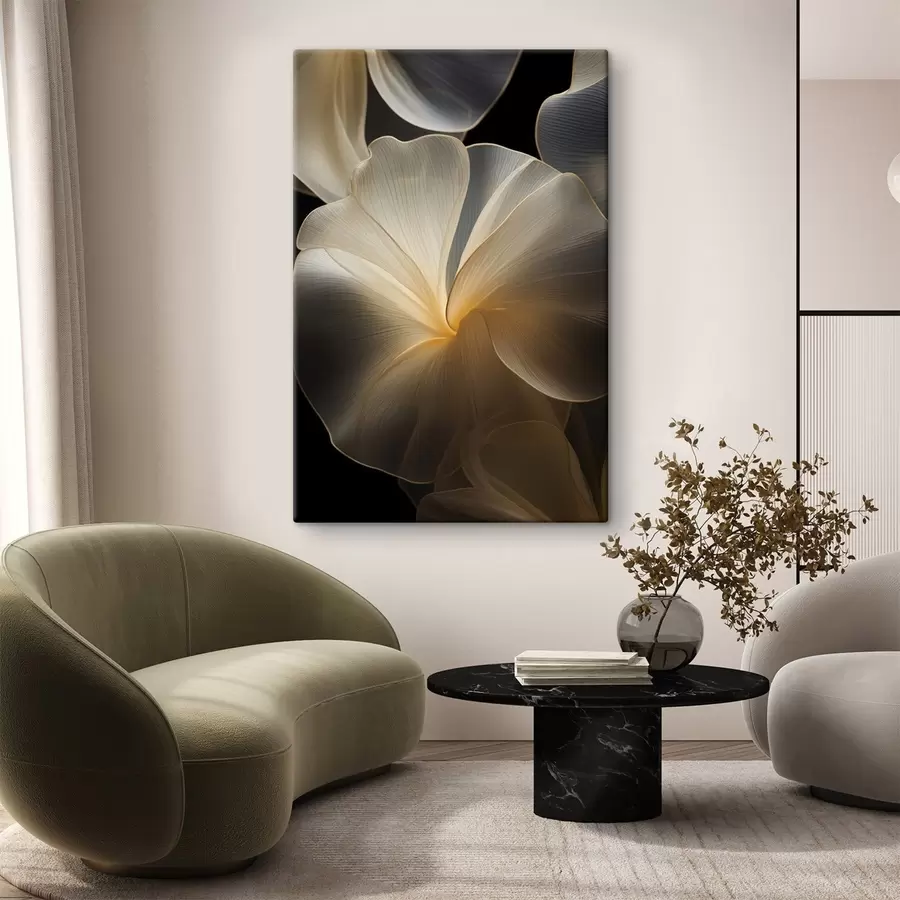 Картина Абстрактні прозорі пелюстки з витонченими лініями на темному тлі s47860