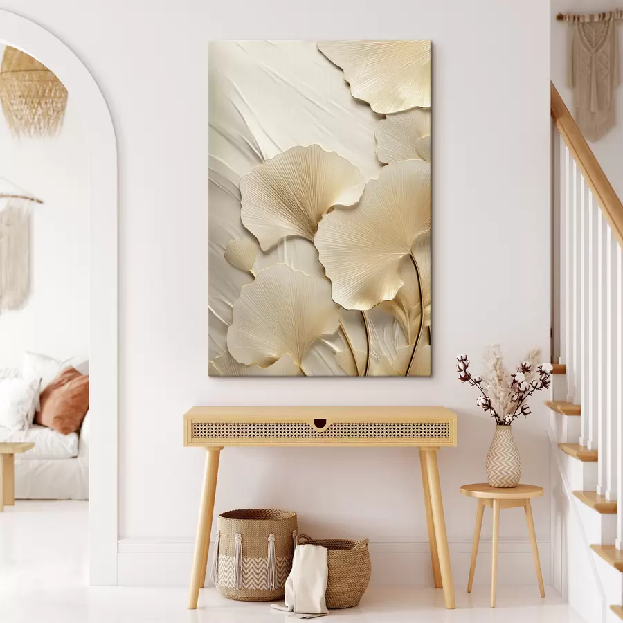Картина Абстрактні листя гінкго на текстурованому світлому тлі, елегантна та абстрактна композиція s47867