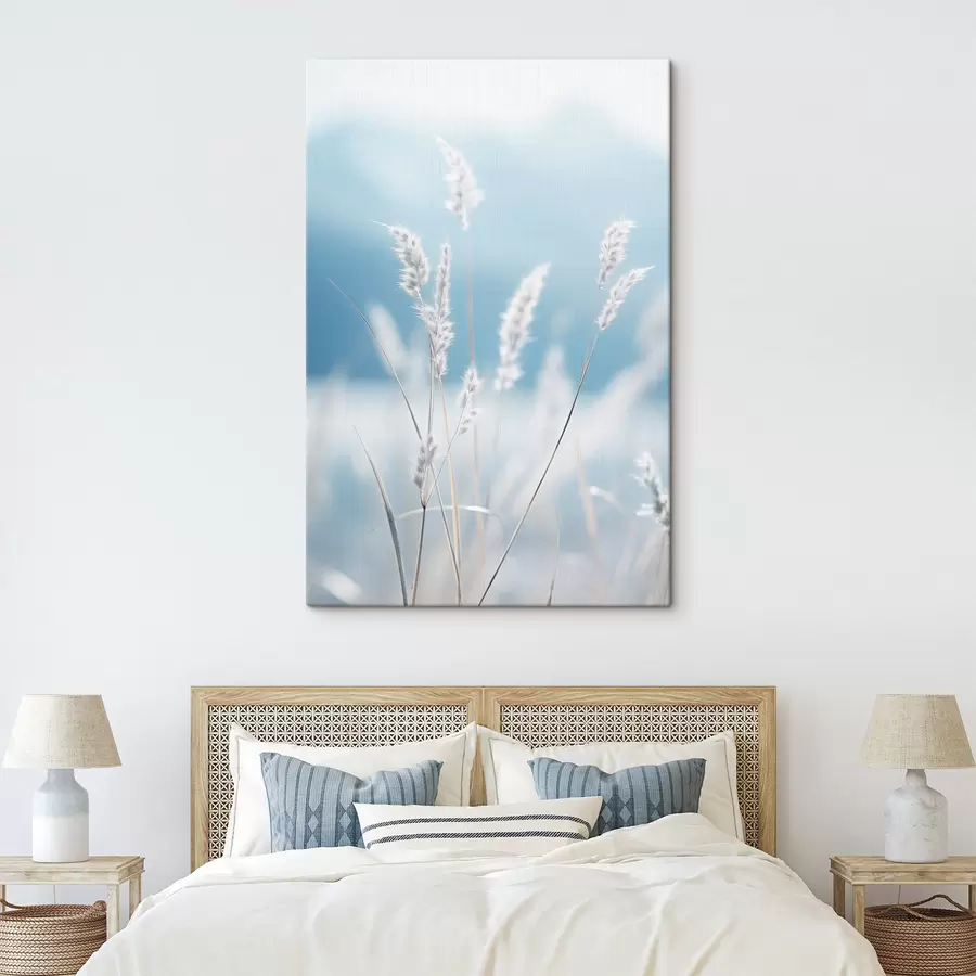 Картина Біла пухнаста трава на тлі м'якого блакитного неба, з невеликою глибиною різкості s47880